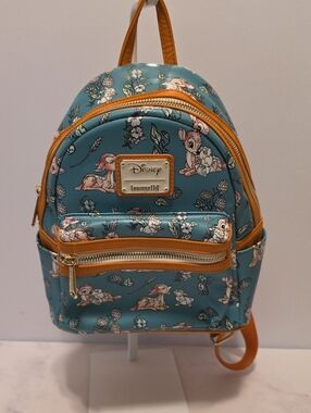 Loungefly Disney Teal and Tan Mini Backpack Bambi Forest Floral